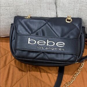 Bebe Quilted Black Crossbody Bag with Gold Accents